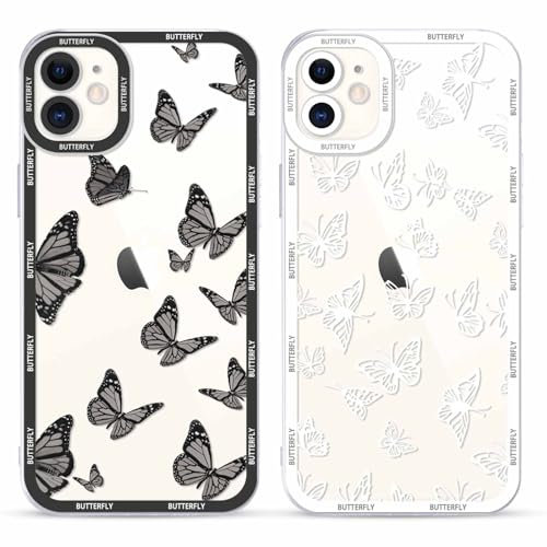 Yoedge 2 Pack Cute Transparent Print Suitable for iPhone 11 6.1 Inch Phone Case, Butterfly Aesthetic Pattern Shell Soft Silicone Shock-Absorbing Cover, Suitable for Women and Girls