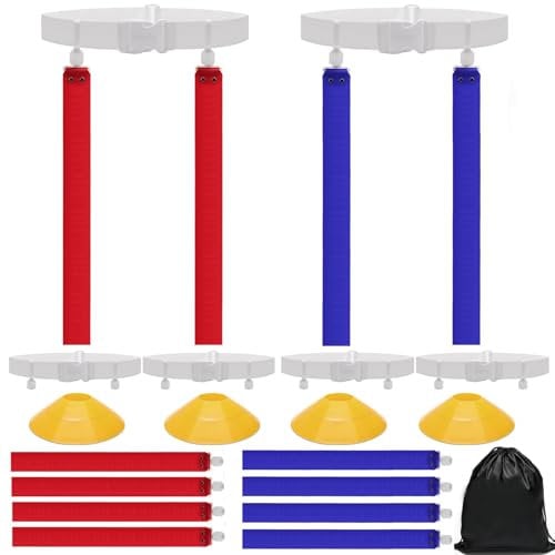 Windspeed 17PCS Flag Football Belts Kit, Football Belts Set with 8P Flags/ 4P Football Waistbands/ 4P Disc Cones/Storage Bag for 4 Player