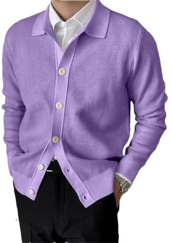 Cardigan da uomo a maniche lunghe, con bottoni, vestibilità aderente, Viola, M