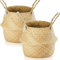 Lighterday Lot de 2 pot de fleur interieur panier osier tissés en jonc de mer avec poignée,pot de fleur corbeille a linge panier de rangement rond pour étagères(S 24×20cm)