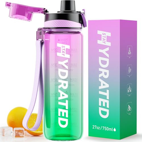 Mevoly Trinkflasche 750ML, Wasserflasche BPA-Frei aus Tritan, Trinkflasche Sport Auslaufsicher mit Zeitmarkierung, Sportflasche für Fitnesss, Oudoor, Gym, Schule