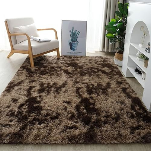 Generisch Hochflor Teppich Dunkelbraun Teppich Wohnzimmer 150 x 180 cm Langflor Flauschig Weich Wohnzimmer Schlafzimmer Waschbar TeppichsWeich rutschfest Teppich