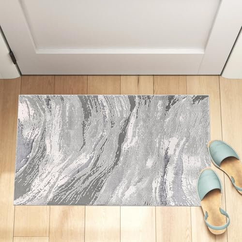 renoazul® Jute Runner Rugs For Bedroom - Jeze Abstract Grey Rug - 60 x 110 cm - Washable Kitchen Runner, Corridor Rug and Welcome Mat