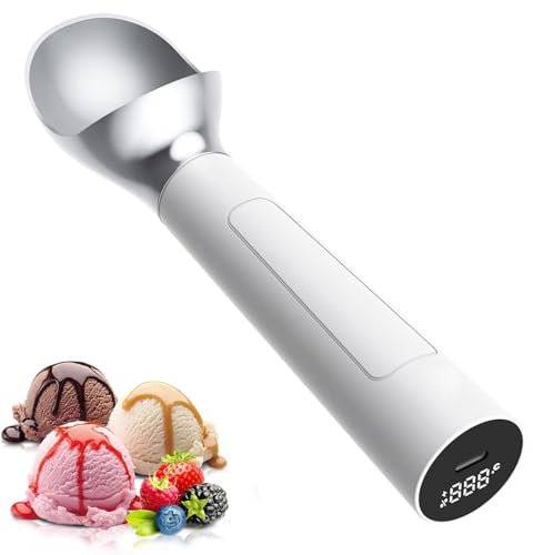 Heated Ice Cream Scoop, Electric Heated Ice Cream Spoon, Rechargeable with LED Display, IP67 Waterproof Ice Ball Scoop, Ice Cream Spoon Scoop for Cafeteria, Kitchen, Restaurant