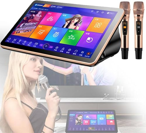 Portable Karaoke System with 18.5 Touch Screen, Lyrics Display, 2 Wireless Reverb Microphones, Cloud Song Update for Home Entertainment