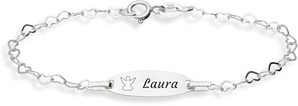LaraZeidler Berlin Mädchen Engel Kinder Armband mit Gravur 925 Silber 16cm ideales Kinderarmband zur Geburt Taufe Taufgeschenk für Mädchen personalisierte Glücksbringer oder Kommunion