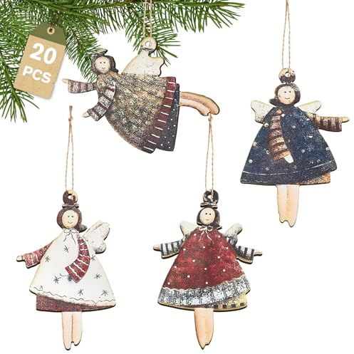 Spetsbst 20 Stück Engel Anhänger für Weihnachtsbaum Deko, Holz Christbaumschmuck Tannenbaumschmuck Weihnachtsbaumschmuck Baumschmuck Weihnachten, Weihnachtsanhänger Holzanhänger Schutzengel Geschenk