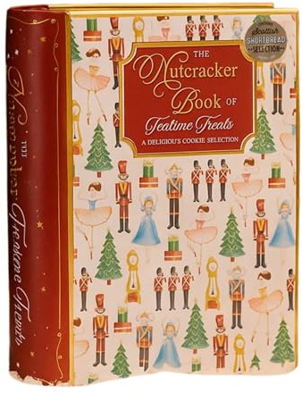 Katsy Style – Christmas Book Biscuit Assortment Tin, Scottish Shortbread and Assorted Biscuit Selection, Festive Butter and Chocolate Flavour – 200g, Reusable Decorative Book Style Metal Box