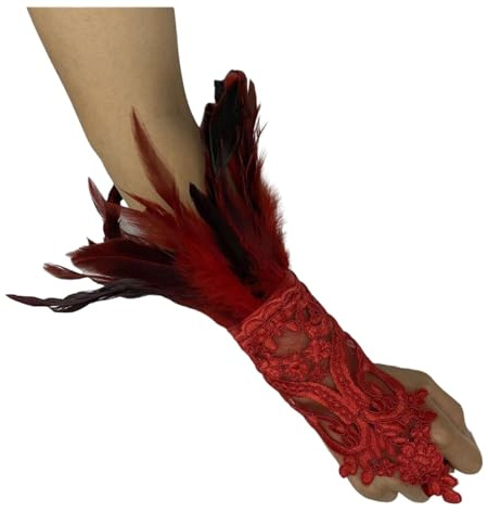 Pfau Kostüm Damen Spitze Feder Handschuhe 20er Jahre Gothic Federmanschetten Karneval Kostüme Frauen Kostümzubehör Vintage Federarmband Manschetten für Faschingsball Oper Rollenspiel Party Zubehör