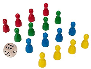 GICO Spielkegel Set 16 Halmakegel aus Holz 24x12 mm und 1 Spielwürfel 16 mm aus Holz -2136