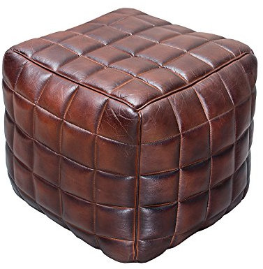 invicta INTERIOR Design Echtleder Hocker Rider braun Sitzhocker Fußhocker Sitzwürfel Leder Lederhocker Wohnzimmer Beistelltisch Tisch