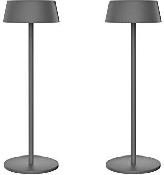 K-Bright 2 pezzi Lampada da tavolo, Luce calda Colore 3000K, Impermeabile IP54 lampade da tavolo senza fili, Ideale per cene in giardino, pub, feste, terrazze(grigio scuro)
