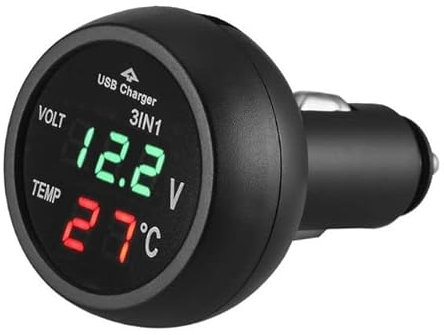 GOFORJUMP 3in1 Tres en uno Auto Digital LED Termómetro de Coche USB Cargador de automóvil Cigarrillo Voltímetro Medidor 3 Funciones 12V / 24V