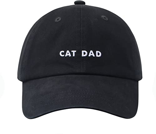 Hatphile: Katze Mama & Papa Hüte für stolze Katzen Eltern | für Männer & Frauen | bestickter Text - verstellbare Passform - 100% Baumwolle, Cat Dad Black Cap, large