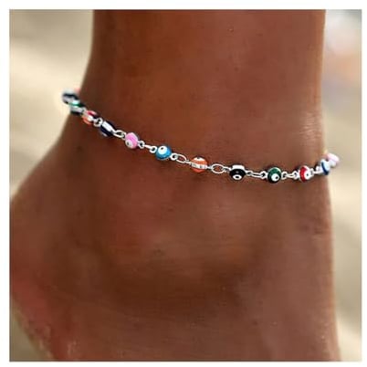 Prosy Beach Bunte Perlen Fußkettchen Silber Knöchel Armbänder Perlen Sommer Strand Fuß Schmuck Einstellbar für Frauen und Mädchen