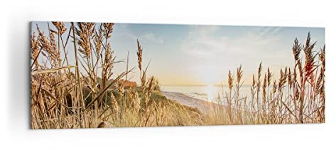 ARTTOR Bilder auf Leinwand 160x50cm Wandbild Landschaften Maritim - 4653 | Ohren Mais Küste Panorama Groß XXL Wanddekoration Wohnzimmer Schlafzimmer Wanddeko Wand Kunstdruck Wandkunst ARTTOR