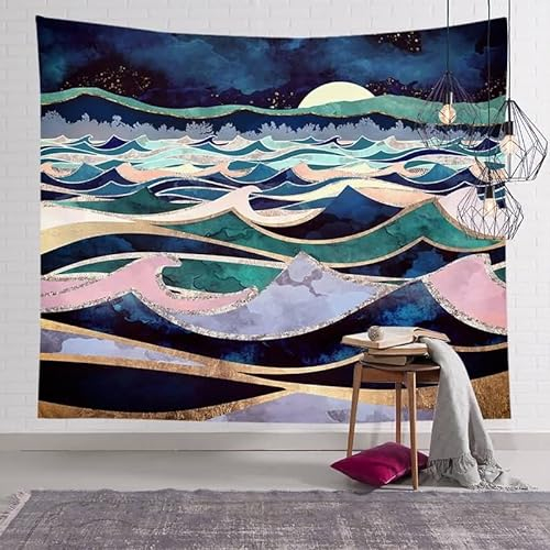 EHOMERY Tücher Wandbehang Wanddekoration Orientalisch Bunt Abstrakte Meereslandschaftsdekoration Tuch Wandbehang Wandteppich Wandtuch Wandschmuck Groß Wohnzimmer Wanddekoration 130X150Cm