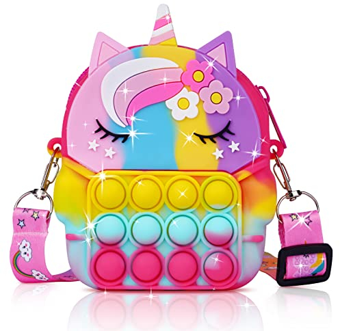 Ainiv Pop Push It Tasche Handtasche, Pop Tasche, 2 in 1 Fidget Toys Taschen Umhängetasche mit Längenverstellbarem Tragegurt, Einhorn Fidget, Anti Stress Spielzeug Schultertasche für Kinder (Farbe)
