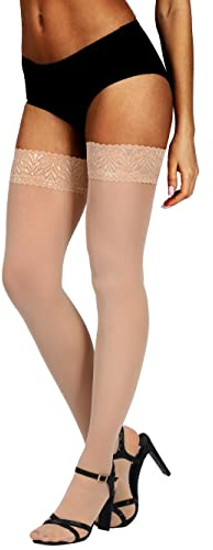HONENNA Halterlose Strümpfe mit 60 DEN Spitze Stay Up nylon strümpfe für Damen, 1 Paar Hautton, C-D