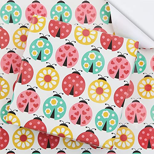 Marienkäfer-Geschenkpapier, Geburtstagsgeschenkpapier, Geschenkpapier für Männer, Frauen, Jungen und Mädchen für ausgefallene Geburtstagsfeiern, 4 Blatt 50 x 70 cm pro Blatt