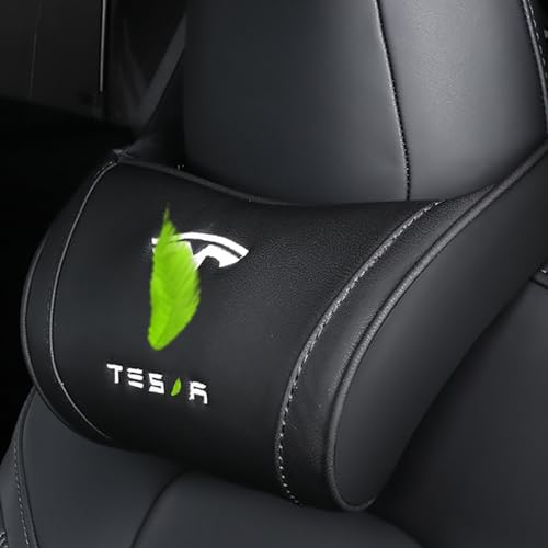 TOPABYTE Kopfstütze Kissen für Tesla Model Y 3 Highland S X Cybertruck Nappaleder Auto Nackenkissen Nackenstützkissen Nackenstütze Kopfstützkissen (Schwarz, 1 Stück)