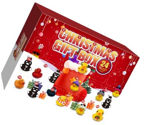 Fiorky 2 Stück Gummi-Enten-Adventskalender mit 24 Enten, weihnachtliche Gummi-Enten, Bade-Quetschspielzeug, niedliches Festival-Thema, Festival-Party-Geschenke