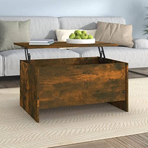 FENLAX Lift Top Couchtisch aus Holzwerkstoff 80x55,5x41,5 cm Räuchereiche Couchtisch Höhenverstellbar Sofatisch Höhenverstellbar Wohnzimmer Tisch Center Table Coffetable Stubentisch Beistelltisch