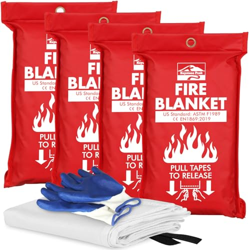 KP Emergency Fire Blanket - 4 pack 40” x 40” - Be a Hero & Save your Home - Fire Suppression Blanket for Kitchen, Fire Blanket for Home and Kitchen, Fiberglass Fire Blanket