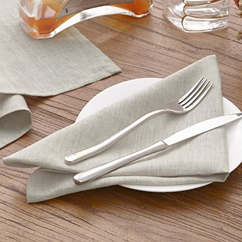 DAPU Stoffservietten aus 100% Leinen Servietten Stoff 45x45 cm (Beige, 6 STK) Abwaschbare Servietten mit Hohlsaum