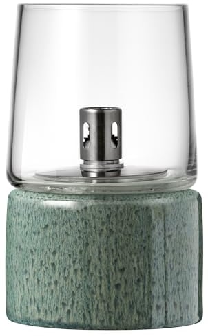 BITZ Gastro Öllampe Outdoor und Indoor, Hübsche Petroleumlampe für Camping, Garten oder Innenraum, Durchm. 8,5 cm, Höhe 14 cm, aus Steingut und Glas, Grün