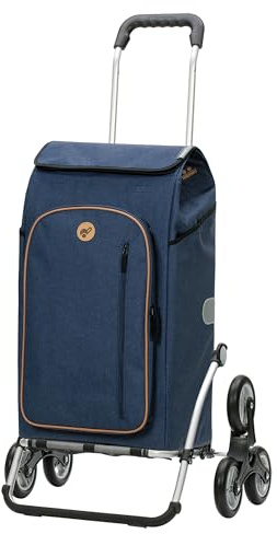Andersen Einkaufstrolley - klappbar - 61 Liter - Treppensteiger | mit Kühlfach - Aufhängung für Einkaufswagen - belastbar 50 kg - Aluminium - Rad Ø 3 x 13 cm - Royal Shopper Folke blau