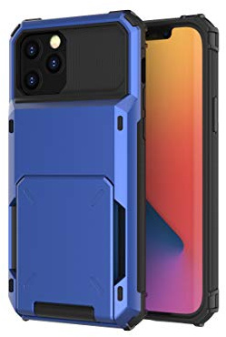 Draamvol for iPhone 13 Phone Case with Card Holder Slots Armor Shockproof Flip Wallet Case Hard PU Back Soft TPU Inner Bumper Cover for iPhone 13 Case, Blue