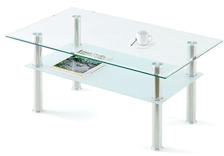 S & S Saldos y Stocks Mesa de Centro de Cristal Templado 2 Niveles, Blanco 90x50 cm