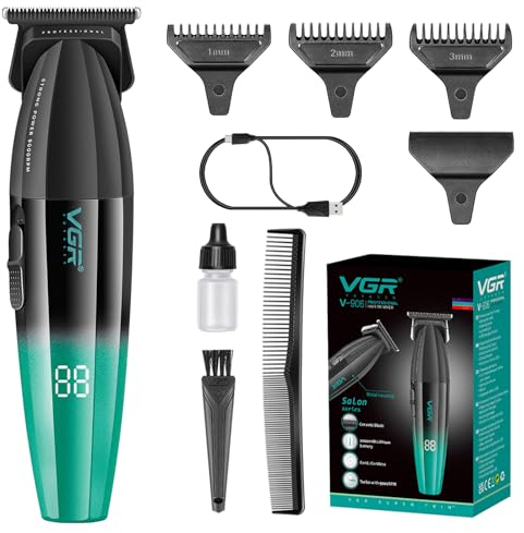 VGR 906 Fresh Fade Professioneller Haarschneider, 9000 U/min Zero Gapped Bartschneider für Männer, DLC T-Blade Kabelloser Haarschneidemaschine für Friseure und USB Wiederaufladbar, Grün