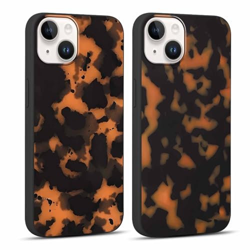 RUMDEY 2 Pack Cute Cheetah Print for iPhone 13 / iPhone 14 6.1 Phone Case, Luxury Leopard Pattern Design Cases Soft Silicone Slim TPU Shockproof Bumper Protective Cover for Women Girls-Black & Yellow