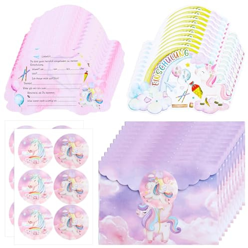 Friedwohl 12 Einladungskarten zum Kindergeburtstag, 15 x 10 cm Einhorn Einladungskarten, Geburtstagseinladungen für Mädchen und Jungen, Geburtstagseinladungen Kinder Geburtstagsfeier Kinderparty