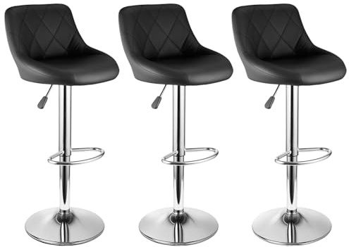 SUNNYNEST 3pcs Bar Stools Set Barstools Kitchen Lift Bars Stools Adjustable Swivel for Breakfast Kitchen Bar Chairs (Black)