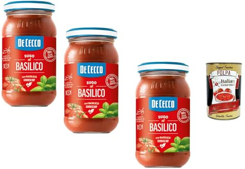 Italian Gourmet Sugo al Basilico Genovese DOP Tomatensauce Glas 3 x 200g | Salsa pronta aromatica, ideale zu Nudeln, Pizza und schnellen mediterranen, Gesamtnettogewicht 600 g + Kostenlos Polpa 400g