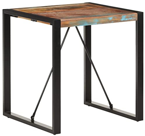 Fangmaliuyun Kleiner Esstisch 70x70 cm aus recyceltem Massivholz im Industriestil, Schwarzer Stahlrahmen, klappbar & platzsparend für Küche, Balkon, Camping oder Esszimmer