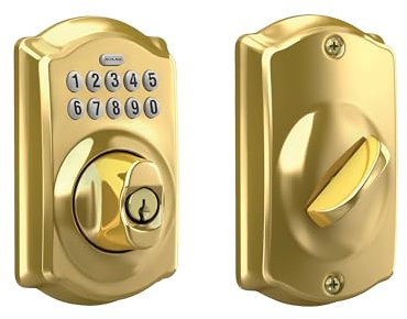 SCHLAGE BE365CAM505 Camelot Keypad Deadbolt Electronic Keyless Entry Lock, Bright Brass, Full