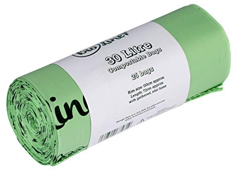 30 Litre x 25 bags Compostable Bags - Compost Bag Kerbside Food Waste Caddy Liners - EN 13432 - Compost Bag 30L Bin Bags with Composting Guide