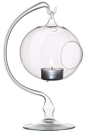 Windlicht Glaskugel fürTeelicht mit Glasständer handbemalt & mundgeblasen Lauscha (Klarglas)