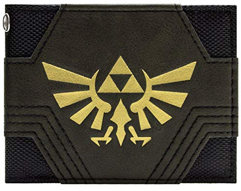 Nintendo Legend of Zelda Textured Golden Triforce Geldbörse/Geldbeutel Bi-Fold ID & Kartenhalter, Schwarz