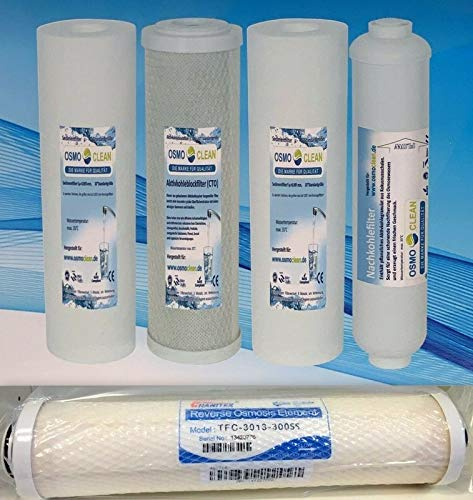 Osmoclean Filtersatz 5-stufige Umkehrosmose Filter/Osmoseanlage 10 Zoll + Sidestream Membrane 300 GPD