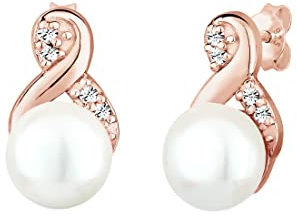 Elli Ohrringe Damen Infinity Perle mit Kristalle in 925 Sterling Silber Rosé vergoldet