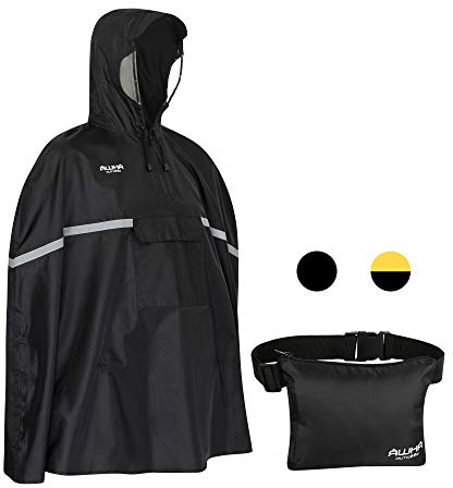 AWHA wasserdichter Fahrradponcho gelb – Kapuze mit Sichtfenster/Reflektor/Damen und Herren/Regenponcho Fahrrad, schwarz, S/M