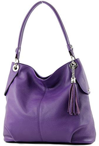 modamoda de T185 Damen Leder Schultertasche Handtasche handmade in Italy, Farbe:Purple