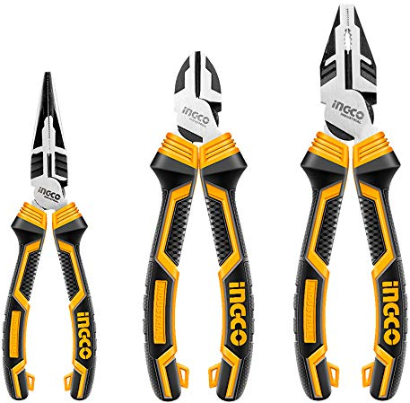 INGCO 3Pcs High Leverage Pliers Set, 8 Combination Pliers and 7 Diagonal Cutting Plier and 6 Long Nose Plier HKHLPS2831