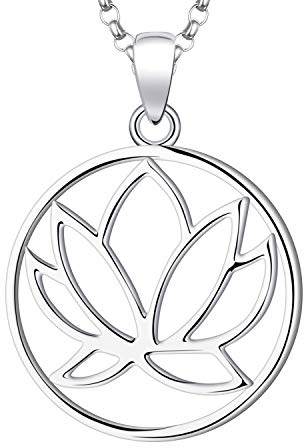 JO WISDOM Damen Kette Silber 925 Halskette Anhänger Lotus Blume Yoga mit Weiß Vergoldet,Schmuck für Frauen