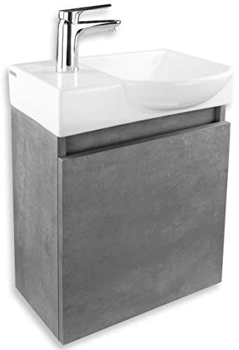 Alpenberger Gäste WC Waschbecken mit Unterschrank | Waschtisch Grau| Waschbeckenunterschrank 45 cm Breit | Aufsatzwaschbecken Waschbeckenunterschrank | Bad Möbel Waschtischunterschrank Hängend